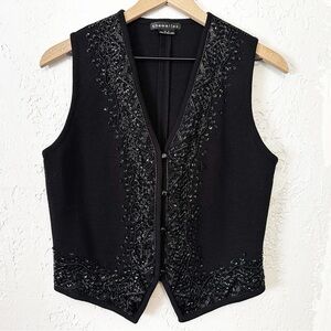 Black knit beaded wool blend vest size small